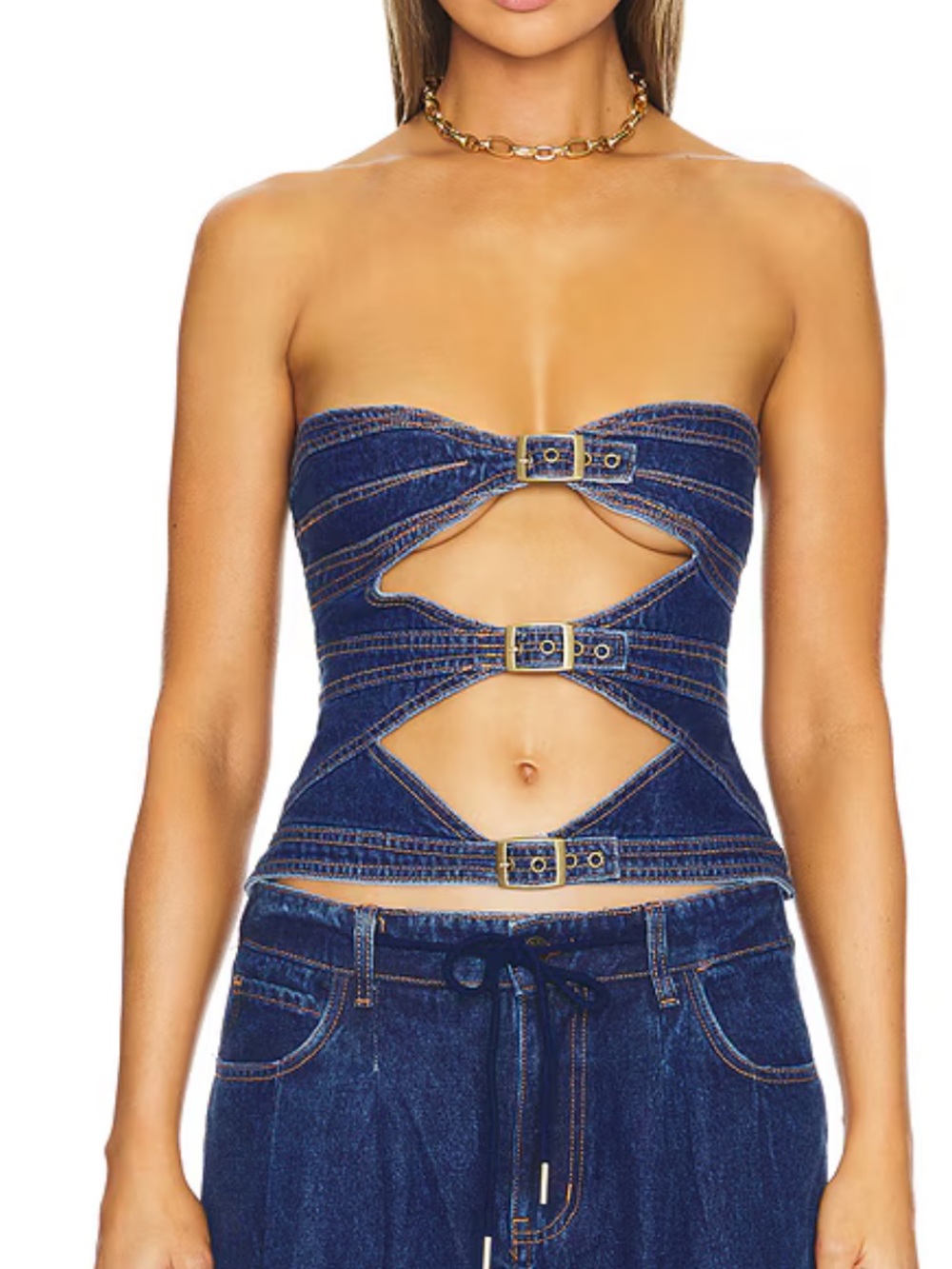 Lioness Buckle Tube Top Corset in Dark Wash Size 8 NEW